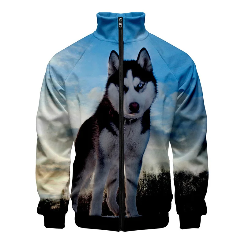 New 3D Cute Husky Printed Jacket For Men Winter Animal Dog Graphic Jackets Kid Fashion Funny Streetwear Clothing Vintage Clothes