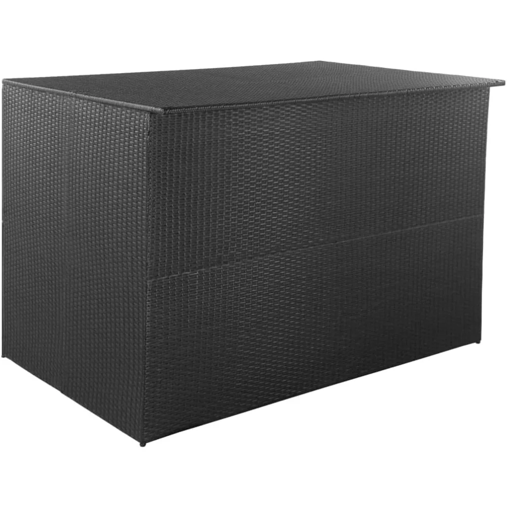 

Outdoor Patio Storage Box, Weather-Resistant Black Poly Rattan Chest, with Inbuilt Moisture-Protective Liner, Measures 59"x39.4