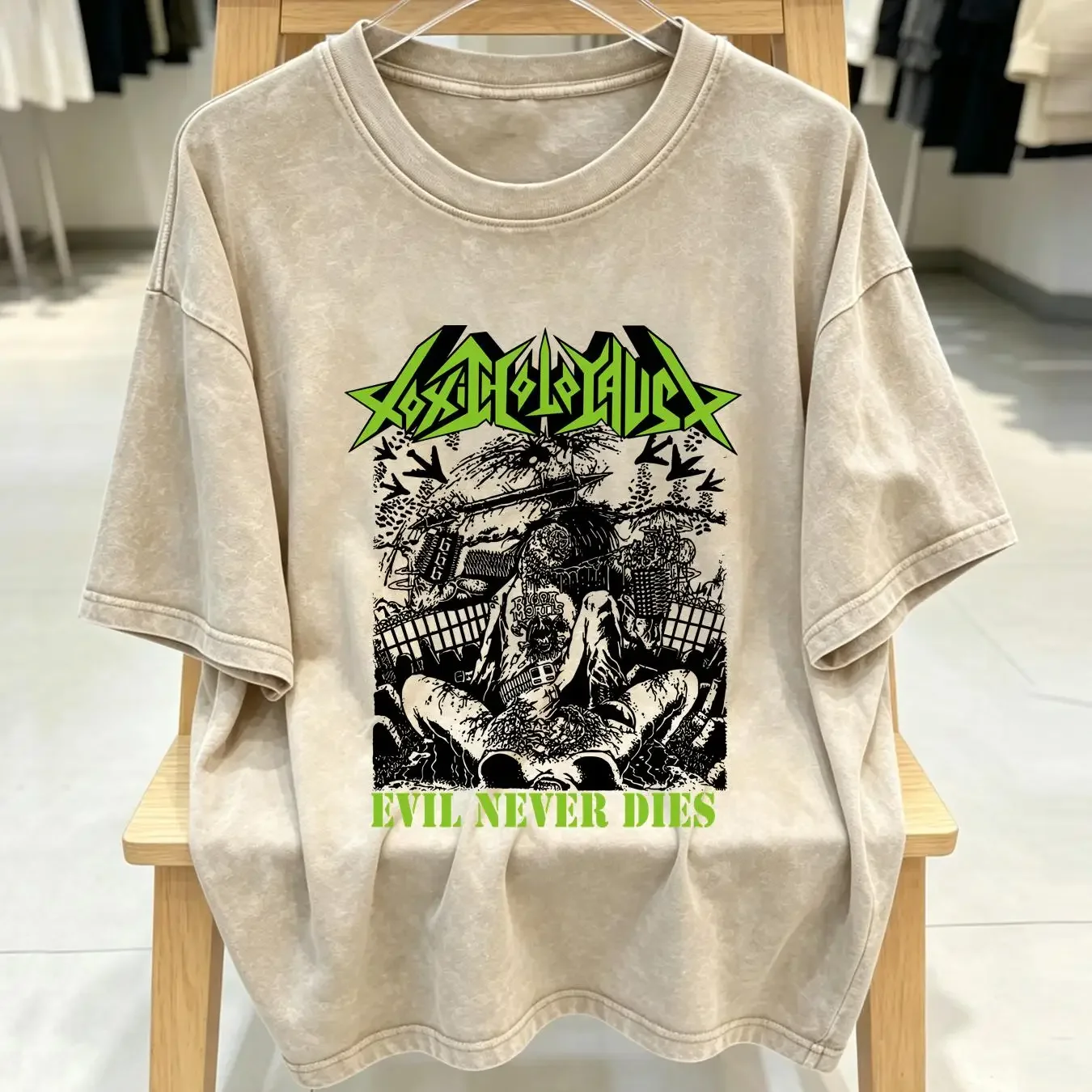 washed T Shirt TOXIC HOLOCAUST EVIL NEVER DIES  White Cotton S to 5XL MD718 vintage Washed Stylish Casual fashion Stretched