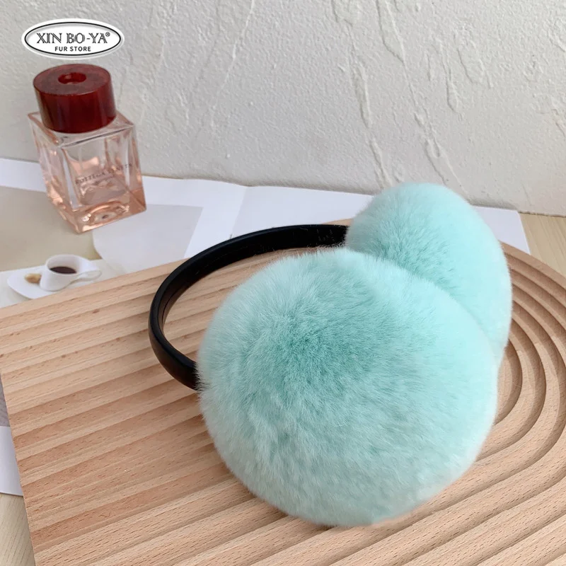 100% Natural Fur Ear Muffs para As Mulheres Inverno Fur Earmuffs Macio Quente Furry Ear Muffs Real Rex Coelho Ear Covers para Meninas Presente