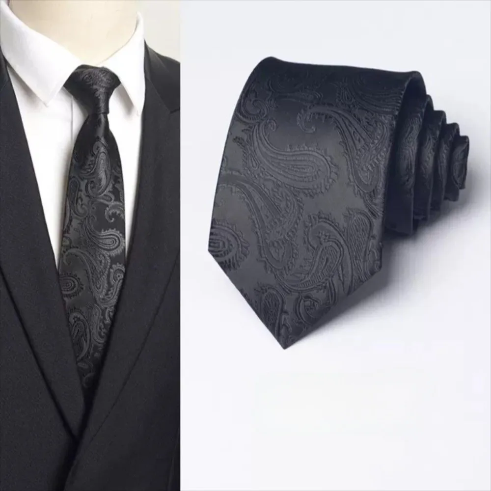 بسيطة بلون أسود ربطة العنق المشارب الأزهار الرجال ربطة العنق الجاكار قابل للتعديل الرجعية Cravat الطرف #1