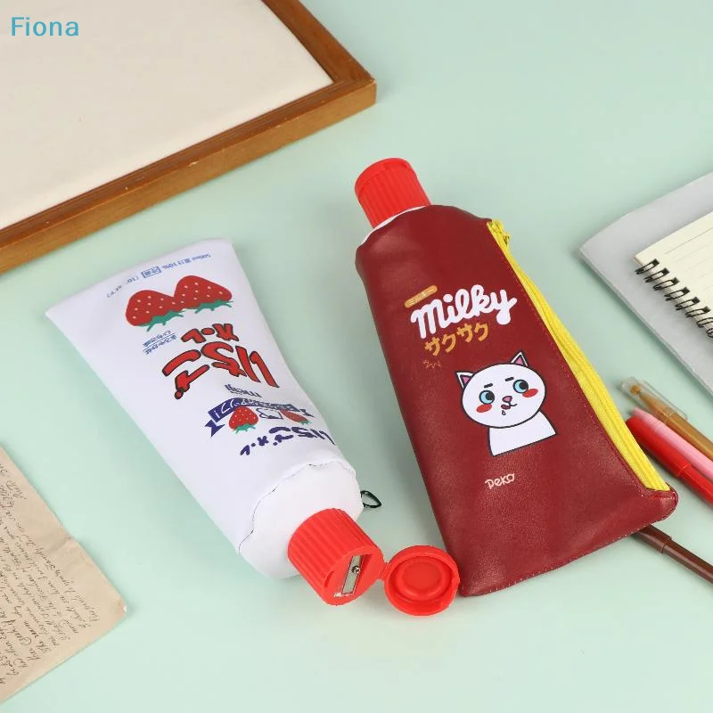 ☭PU Toothpaste Shaped Pencil Pouch Cute Aesthetic Stationery Bag Large Capacity Organizer For School Office Supplies