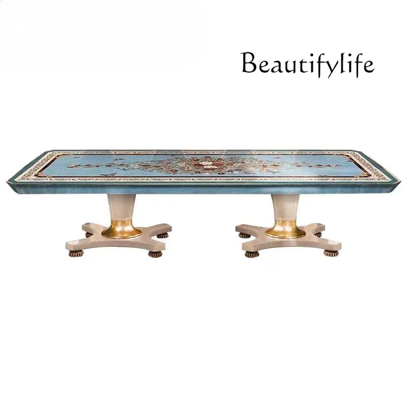 X French Court Furniture Dining Room Long Dining Table High-end Shell Art Parquet Dining Table