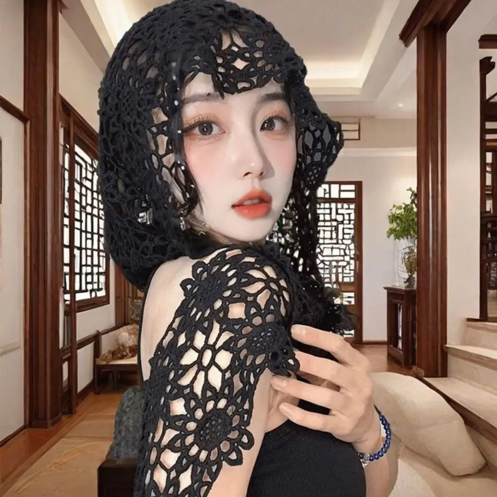 

All-match Flower Hollow Out Crochet Shawl Thin White Hooded Scarves Wraps Cape Blouse Shoulders Fake Collar Women
