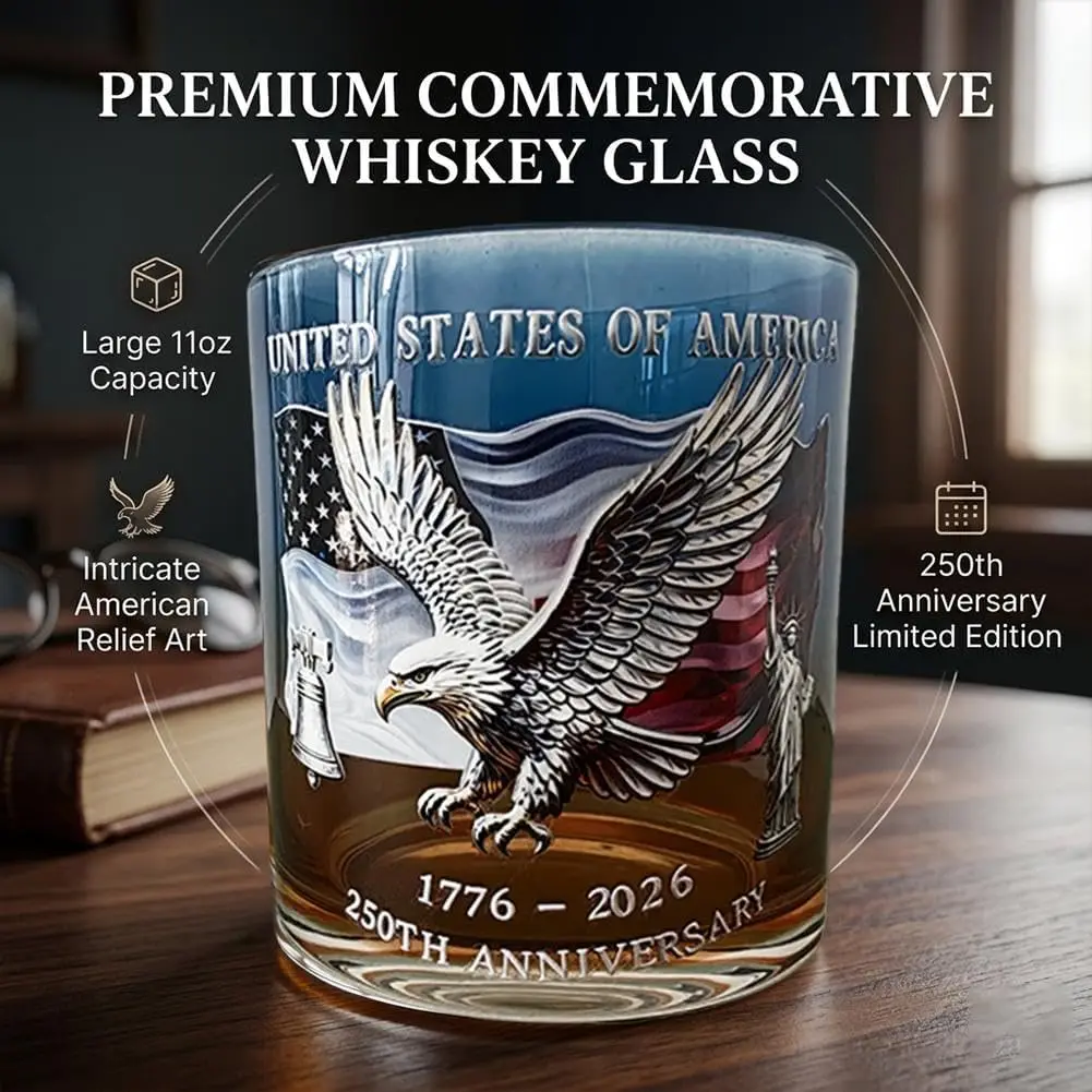 Patriotic Whiskey Glasses For Men Weighted Heavy Base For Superior Grip. Historical Keepsake Collection