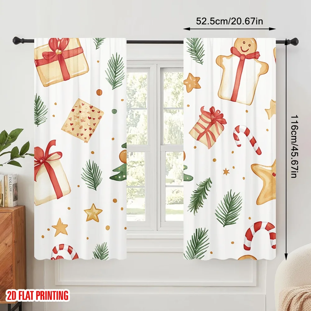 2pcs,2D plane printing Curtains Roller Blinds Christmas Tree Gifts Gingerbread Candy 100% Polyester (without rod) Home Decor for