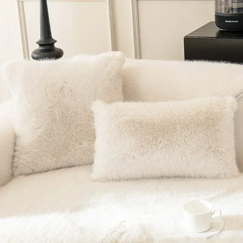 Winter Thick Sofa Towel Modern Fluffy Non-slip Plush Rabbit Wool Sofa Sitting Cushion Cover Slipcover Cushion Pad Towel 쇼파패드