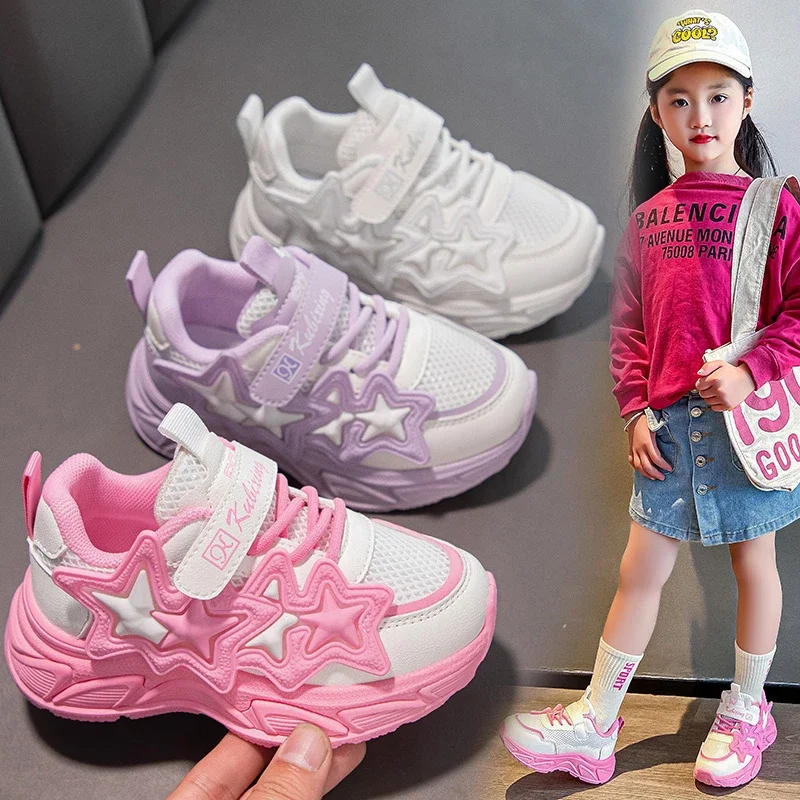 

Girls Sneakers Fashionable Classic Kids Casual Sports Shoes Children's Running Shoes for Students with Thick Soles Air Mesh