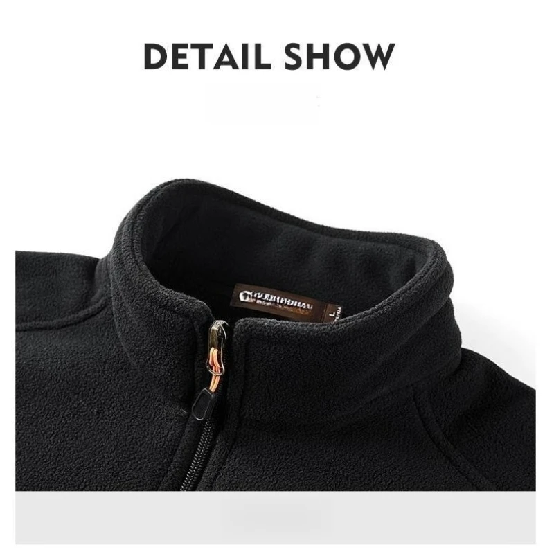 Chaqueta de lana con cremallera completa para hombre, chaqueta gruesa con múltiples bolsillos y forro Polar bordado cálido, abrigo deportivo, sudadera para exteriores, prendas de vestir