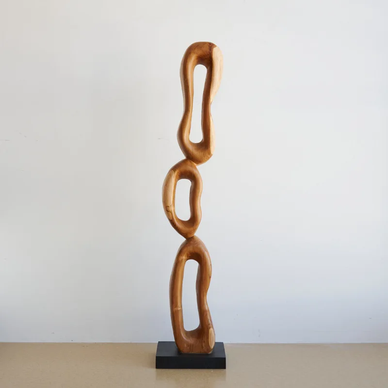Indonesian teak stacked ring hollow transfer wood sculpture, abstract wood art floor solid wood carving ornament