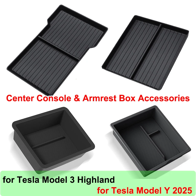 Bandeja Organizadora para Console Central e Caixa de Apoio de Braço para Tesla Model Y YL Juniper 2025 e Acessórios para Tesla Model 3 Highland 2024