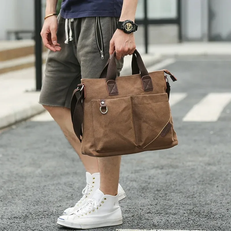 Men's Business Canvas Handbag Outdoor Crossbody Bag Men's Bag Shoulder Bag Student Casual Messenger Bag For Men Male Handbag