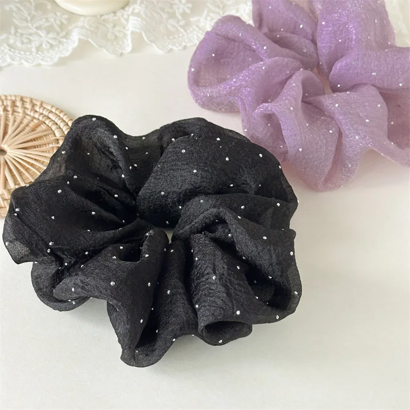 Mode Strass Mesh Haarband Chiffon Scrunchies Frauen Koreanische Seide Elastische Haar Krawatte Pferdeschwanz Halter Headwear Haar Zubehör – Detail 10