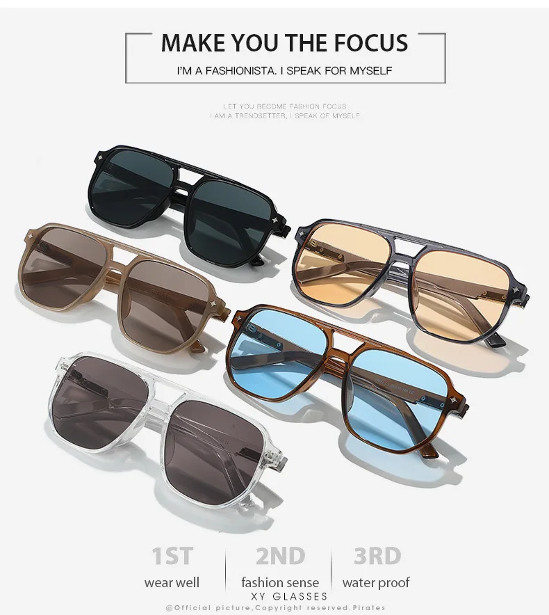 2026 Piloten-Sonnenbrille für Herren und Damen, Unisex, getönte Gläser, Doppelsteg, modische Sonnenbrille mit Metallverzierung, Y2K-Stil – Detail 3