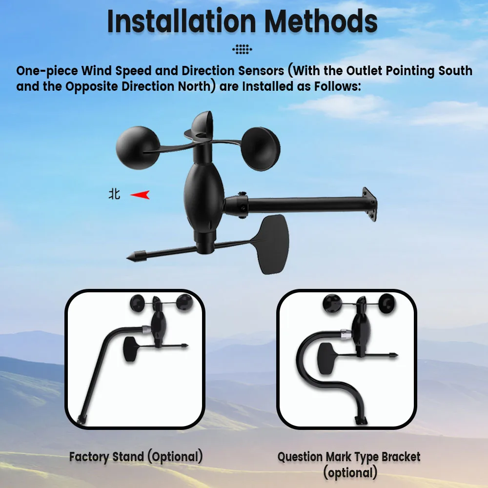 0-30m/s Aluminum Alloy Integrated Wind Speed Direction 360 Degrees Sensor All-in-one Weather Measurement Transmitter RS485 0-5V