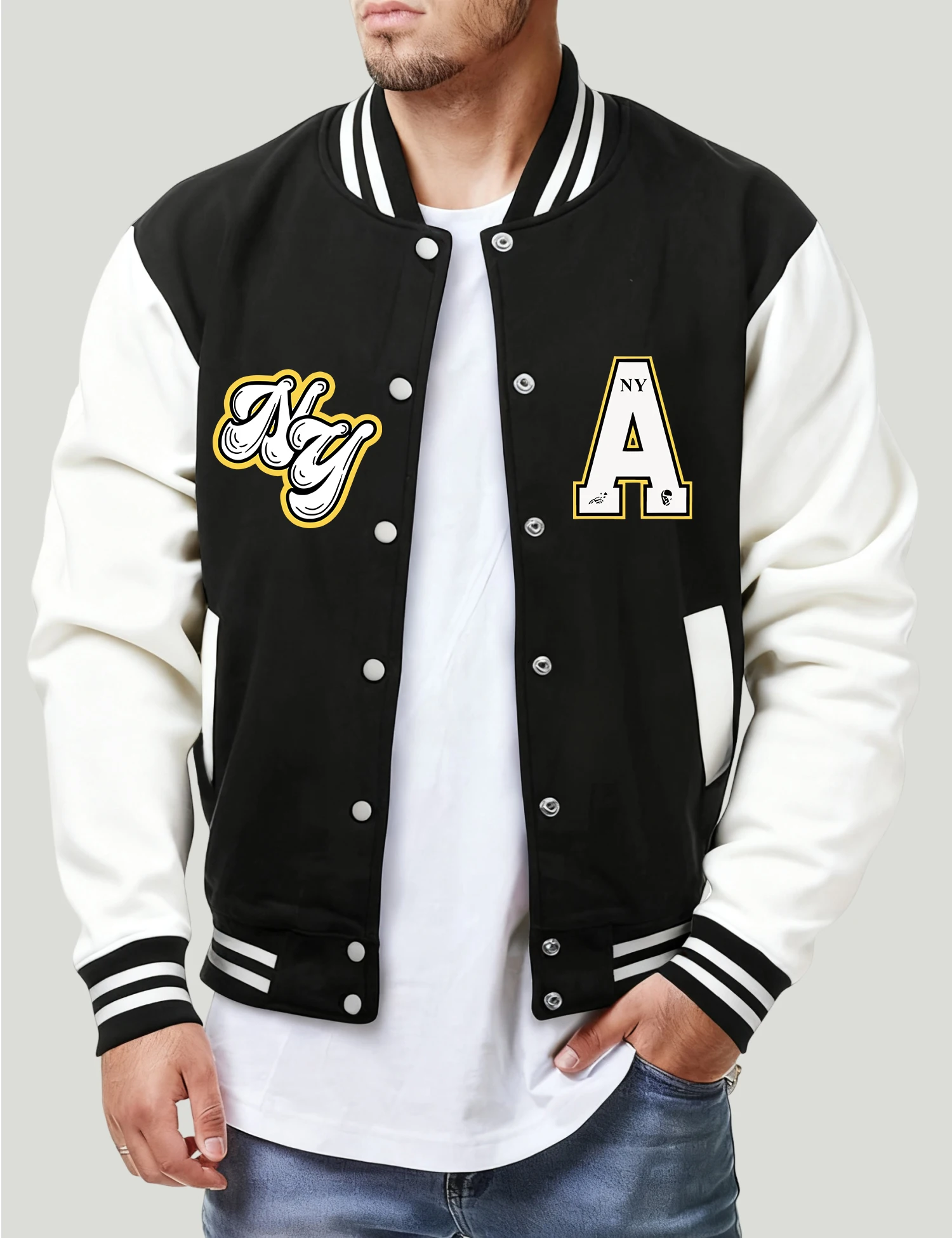 

Chasing Dreams In New York Jacket For Men Street Fleece Baseball Jersey Fashion Casual Coat Autumn Loose Unisex Retro Clothing