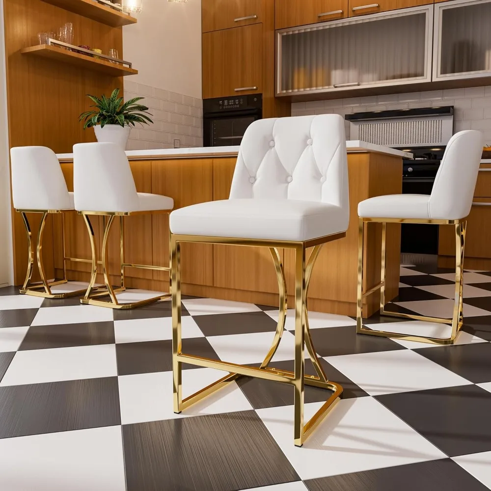 

24" Counter Height Bar Stools Set of 4, White Counter Stools with Back and Gold Metal Frame, Modern Luxury, Customized