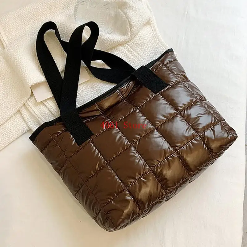 

Girls Quilted Shoulder Bag Retro Ladies Nylon Large Tote Bags Trendy Color Handbag Fashion Cotton Padded Bags