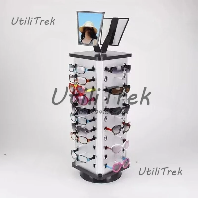 自立型44ペア眼鏡陳列台-眼鏡ディスプレイラック-ミラー付き360度回転-°-回転式眼鏡サングラスディスプレイホルダー