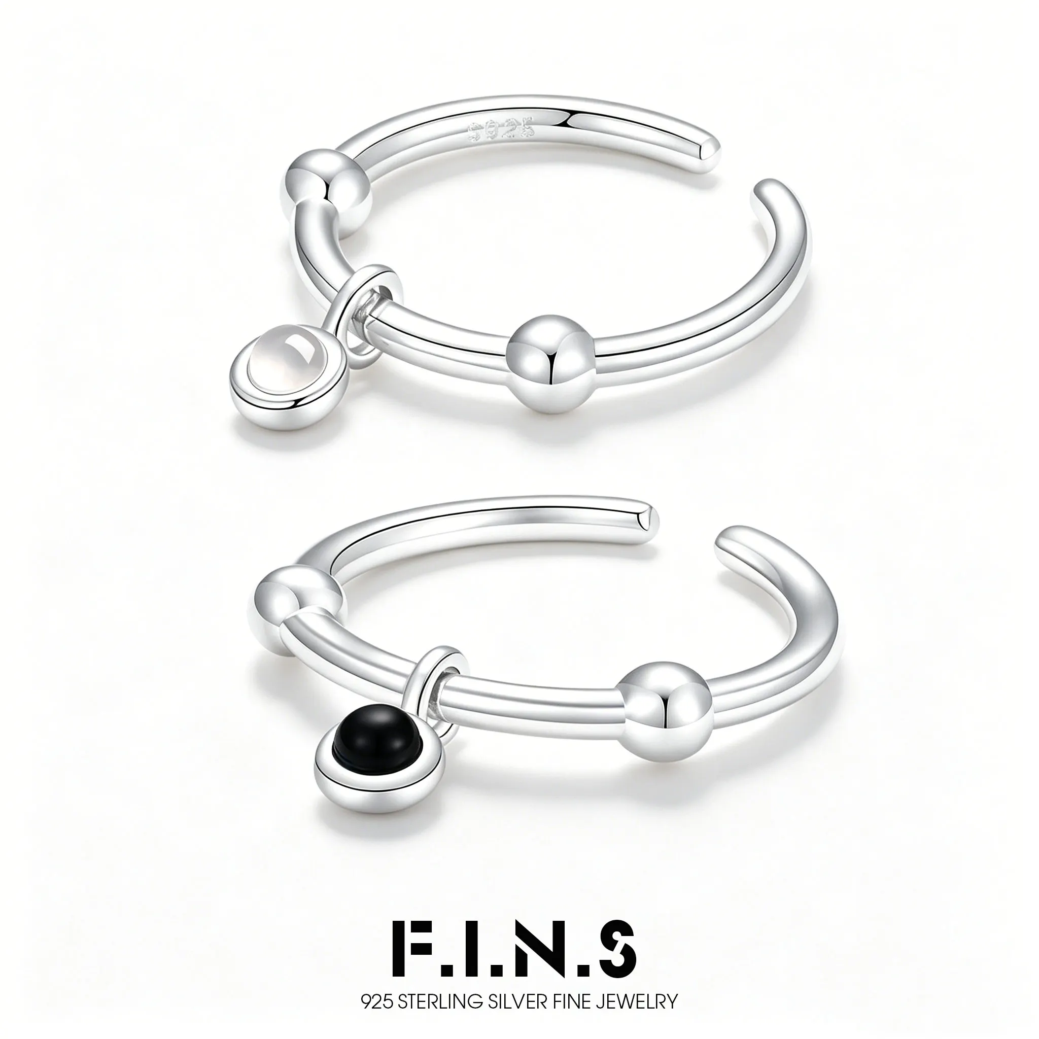 

F.I.N.S Original Round Agate S925 Sterling Silver Ring For Women Minimalist Bead Open Adjustable Index Finger Fine Jewelry Gifts