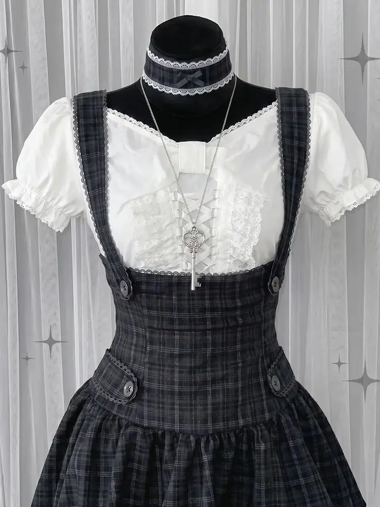 Y2K Kawaii Japanische Mode-Sets für Damen, Lolita Rüschenbluse mit Patchwork, A-Linien-Rock, Shorts, süßer koreanischer Modeanzug