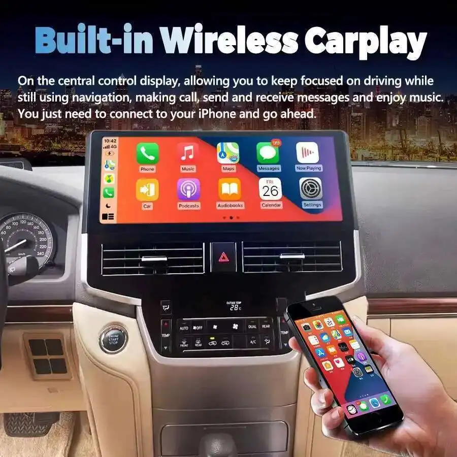 Toyota Land Cruiser 200 LC200 2016 - 2019 자동차 라디오 안드로이드 멀티미디어 GPS 용 12.3 인치/15 인치 네비게이션 CarPlay 플레이어 화면