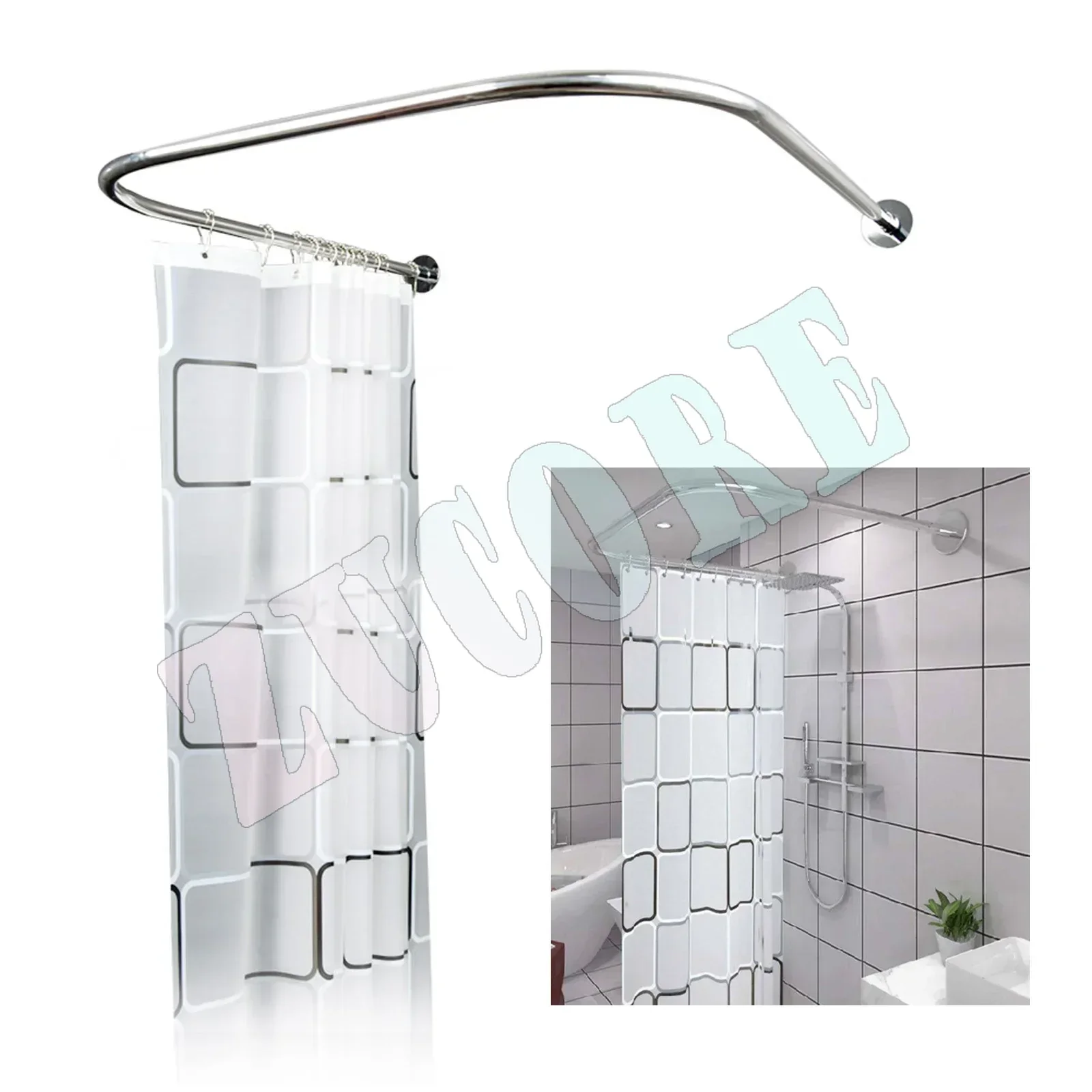 Stainless Steel Shower Curtain Rod U-Shaped  Adjustable Curved Flexible Ideal For Small Bathrooms And Bathtubs