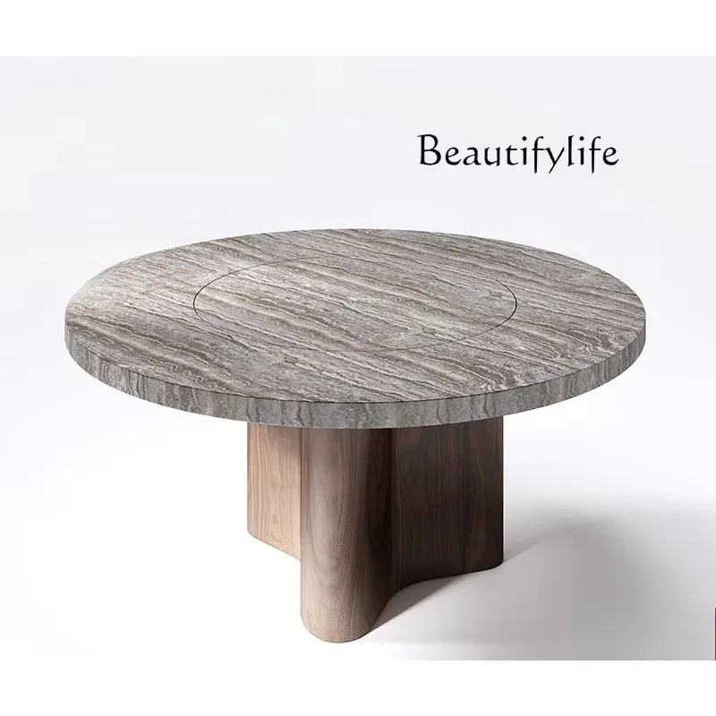 X Marble Dining Table Italian Light Luxury Household Round Table Natural Luxury Stone Dining Table And Chair Combination