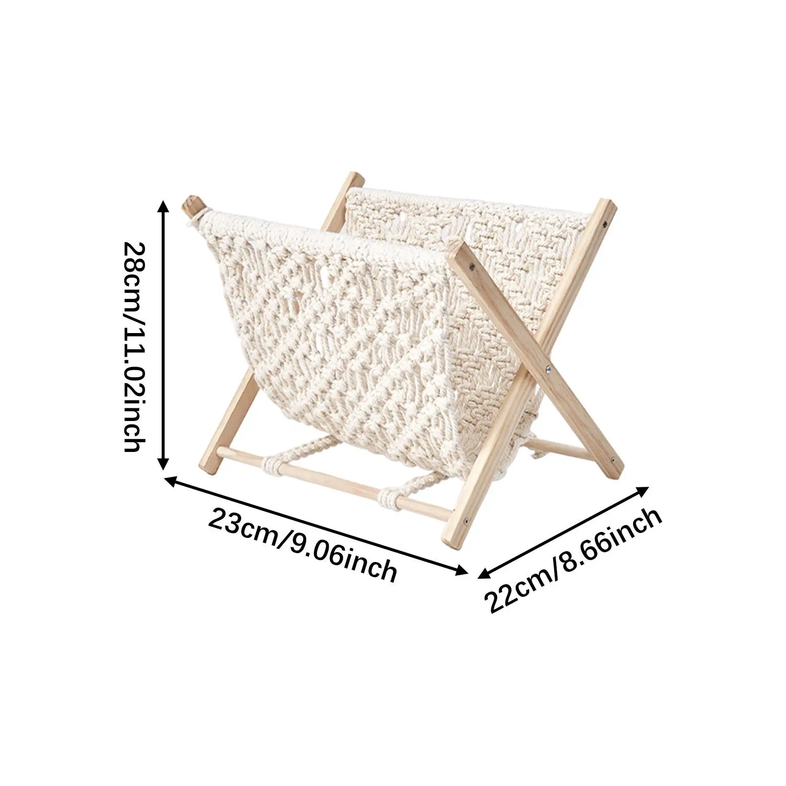 Macrame Magazine Rack, Standing Basket, Foldable Organizer Decorative Space Saving for Books Newspapers for Home Decor Office