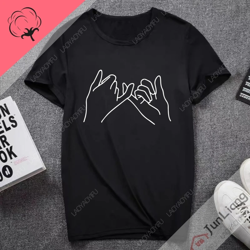 100% Cotton Men's T-shirt Hands Promise Gesturing Streetwear Y2k Mens Clothes Short Sleeve Tee Funny Gifts Clothing T-shirts