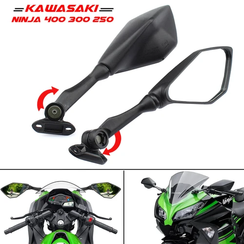 Imagen 1 del producto Espejos retrovisores de motocicleta para Kawasaki 2018-2021 Ninja 400 / 2011-2018 Ninja 250 ZX 6R 636 650 300R EX300 espejo de revisión lateral