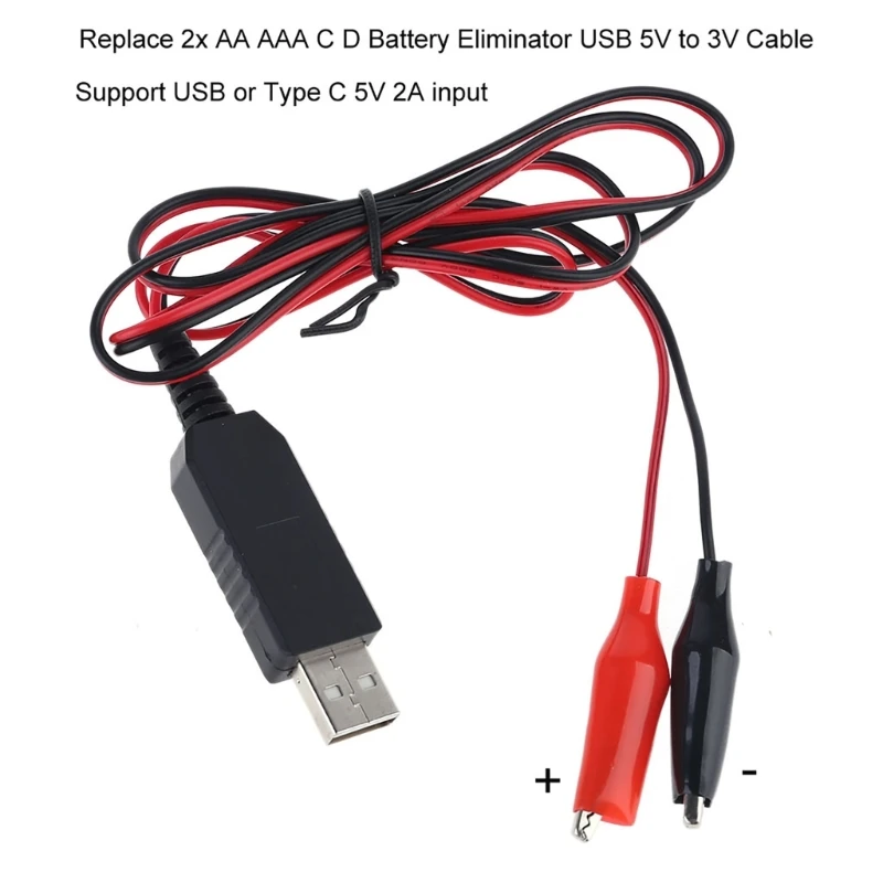 Replace 2x AA AAA USB 5V to 3V Step-down Clip Cable Fixed Converter Line For Remote Control