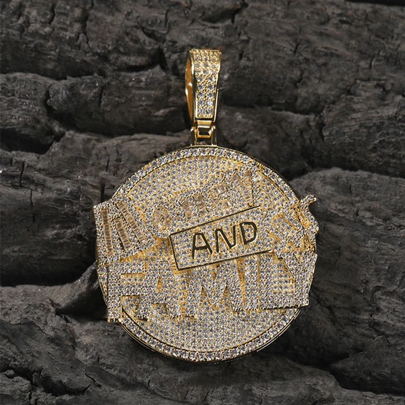 Men's necklace plated with 18k gold, crystal zircon, round letters, hip-hop rock, fashionable jewelry, versatile accessories