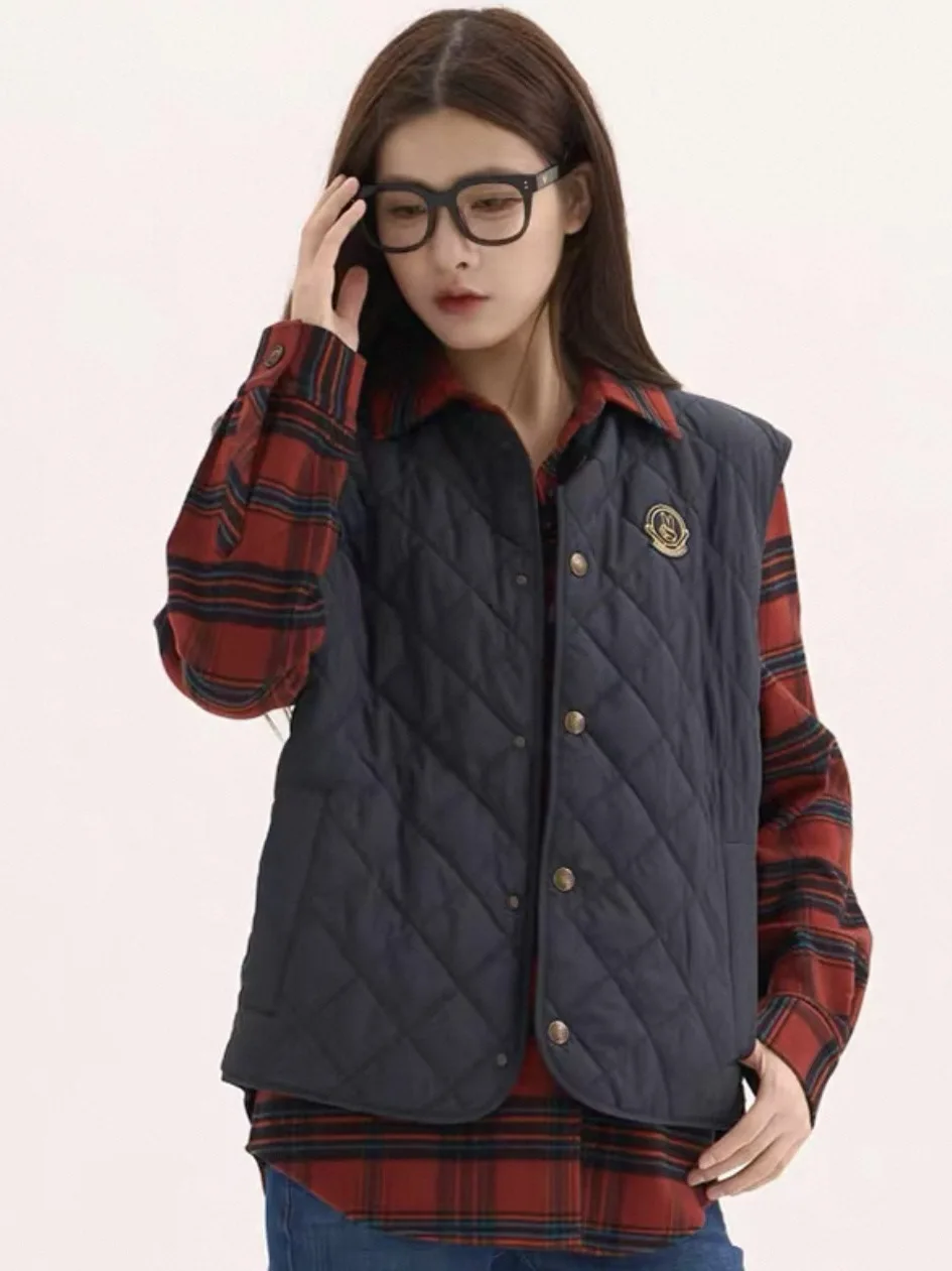 

Casual Cotton Vest Outerwear Svel round Ne Women's Busin Sle Comfortable Thin Single Button Closure Pure Color
