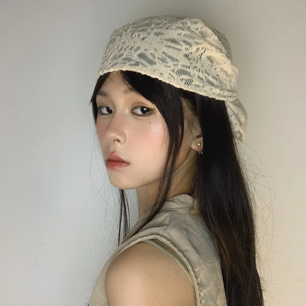 Temperamento Sciarpa per capelli con perline vintage Coreano Y2k Turbante in pizzo Sottile dolce Bandana triangolare Fazzoletto da collo