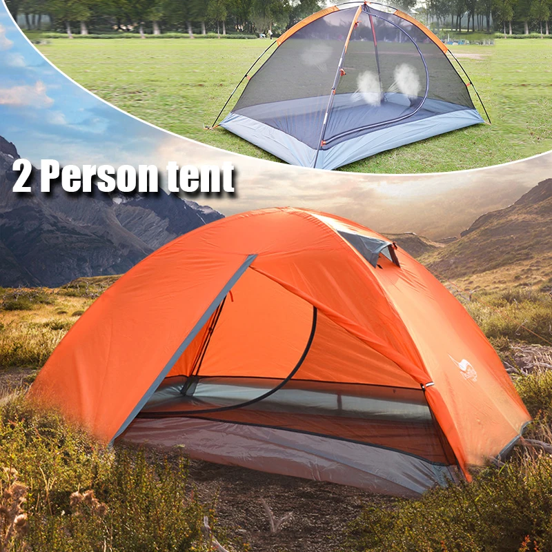 Outdoor camping tent Waterproof Windproof Backpacking Tent  2 Person Double Layer Portable Handbag for Hiking Travelling