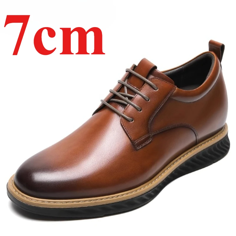 

Мужские туфли-оксфорды с невидимым увеличением роста на 7 см, из натуральной кожи, повседневные, на толстой подошве, удобные, дышащие