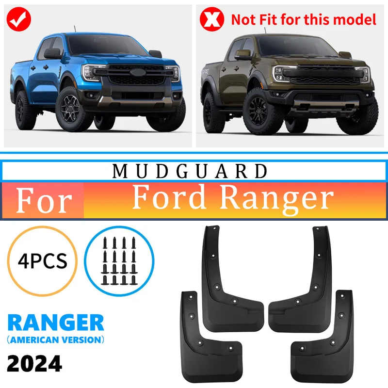 

For Ford Ranger 2024 American version Automotive Tire Mudguard Waterproof Prevent Mud Splashing Car Mud Flaps Fender Trim 4pcs