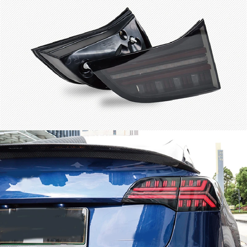 

Led Rear Taillight Assembly for Tesla Model 3 Tail Light 17-21 MY Smoke Sequential Dynamic Turn Signal Dual Reverse Lamp