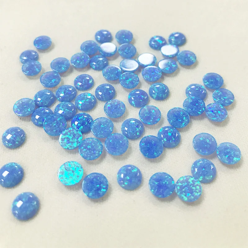 100pcs/Lot 1.25mm-10mm OP06 Blue Lab Created Opal Round Cabochon Fire Opal Gemstone For Rings Earrings Necklaces