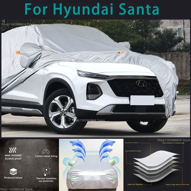 

Автомобильные чехлы для Hyundai Santa 210T, водонепроницаемые на весь автомобиль, с защитой от УФ-лучей, пыли, дождя, снега, защитный автомобильный чехол