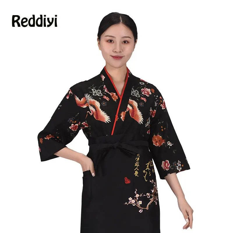 Sushi Restaurant Weibliche Chef Jacke Kantine Küche Kochen Shirt Japanische Küche Drucken Arbeits Uniform Bäckerei Kellner Overalls