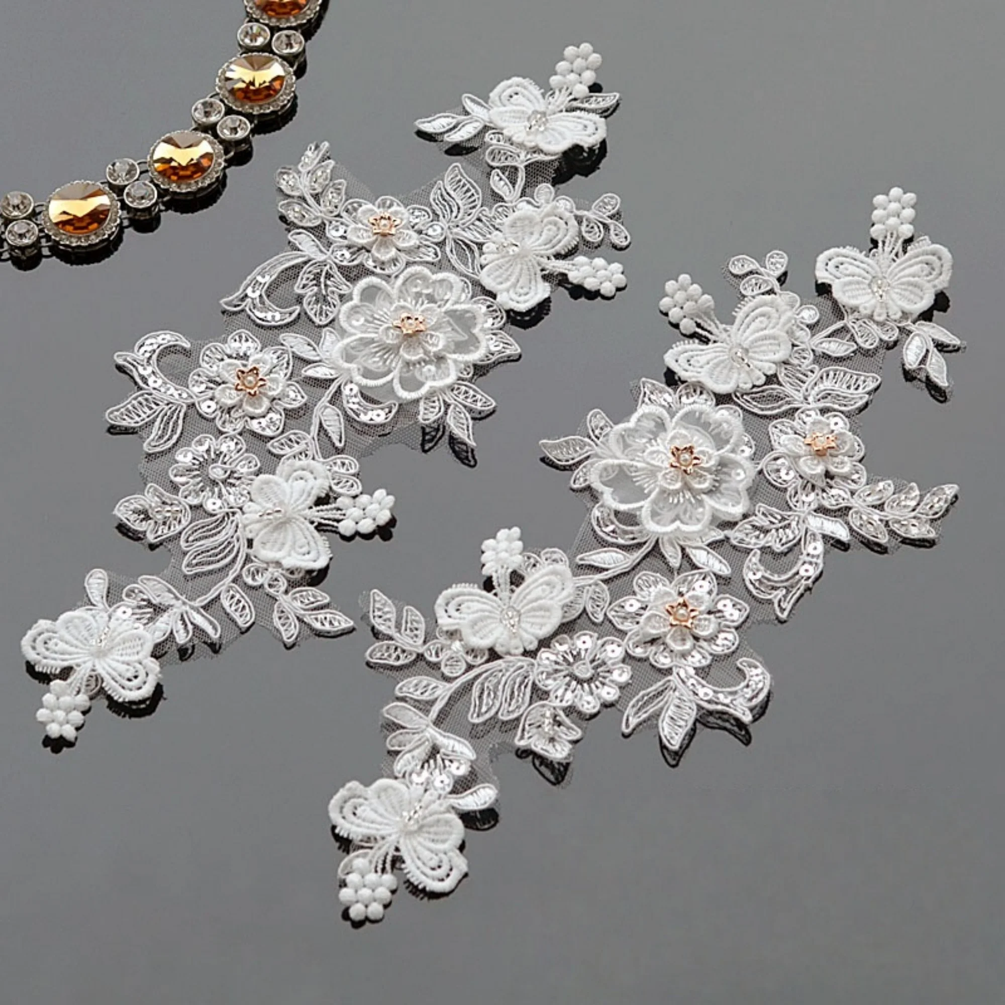 

1 piece Lace Appliques,Embroidered Appliques ,beaded Patches For Dress Supplies,Hair Flower,Headpiece