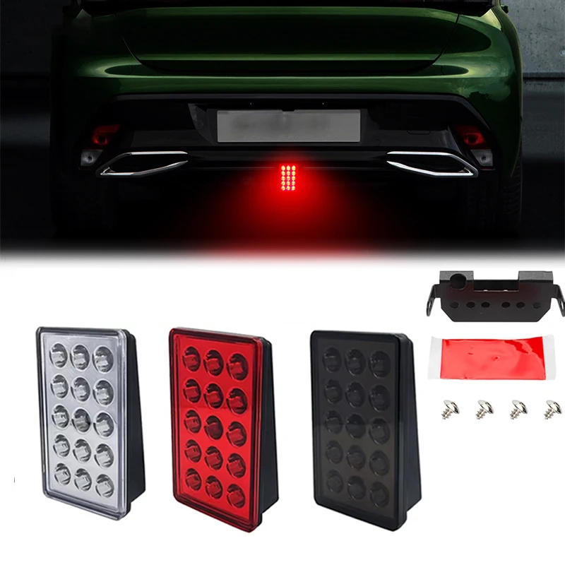 Feux de freinage pilotes à LED de style F1, feux arrière à 15LED, flash automatique, barrage iodées, feux de signalisation de sécurité d'arrêt pour voiture, SUV, moto, 12V