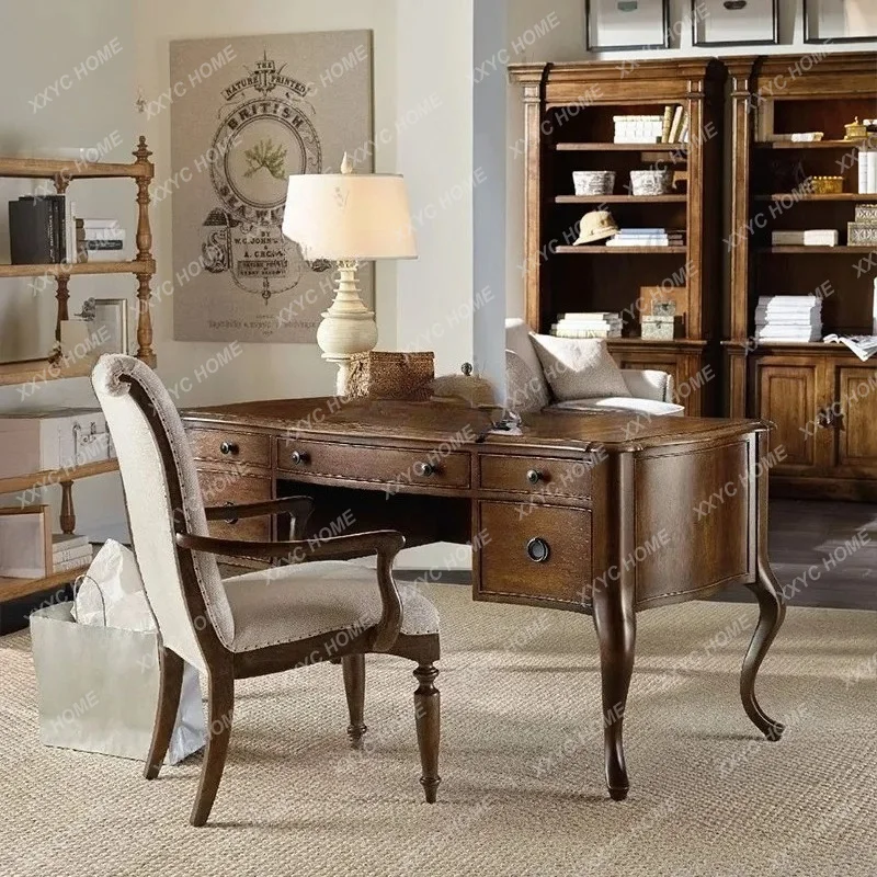 XX solid wood desk and chair retro old rectangular writing table household computer table learning writing table