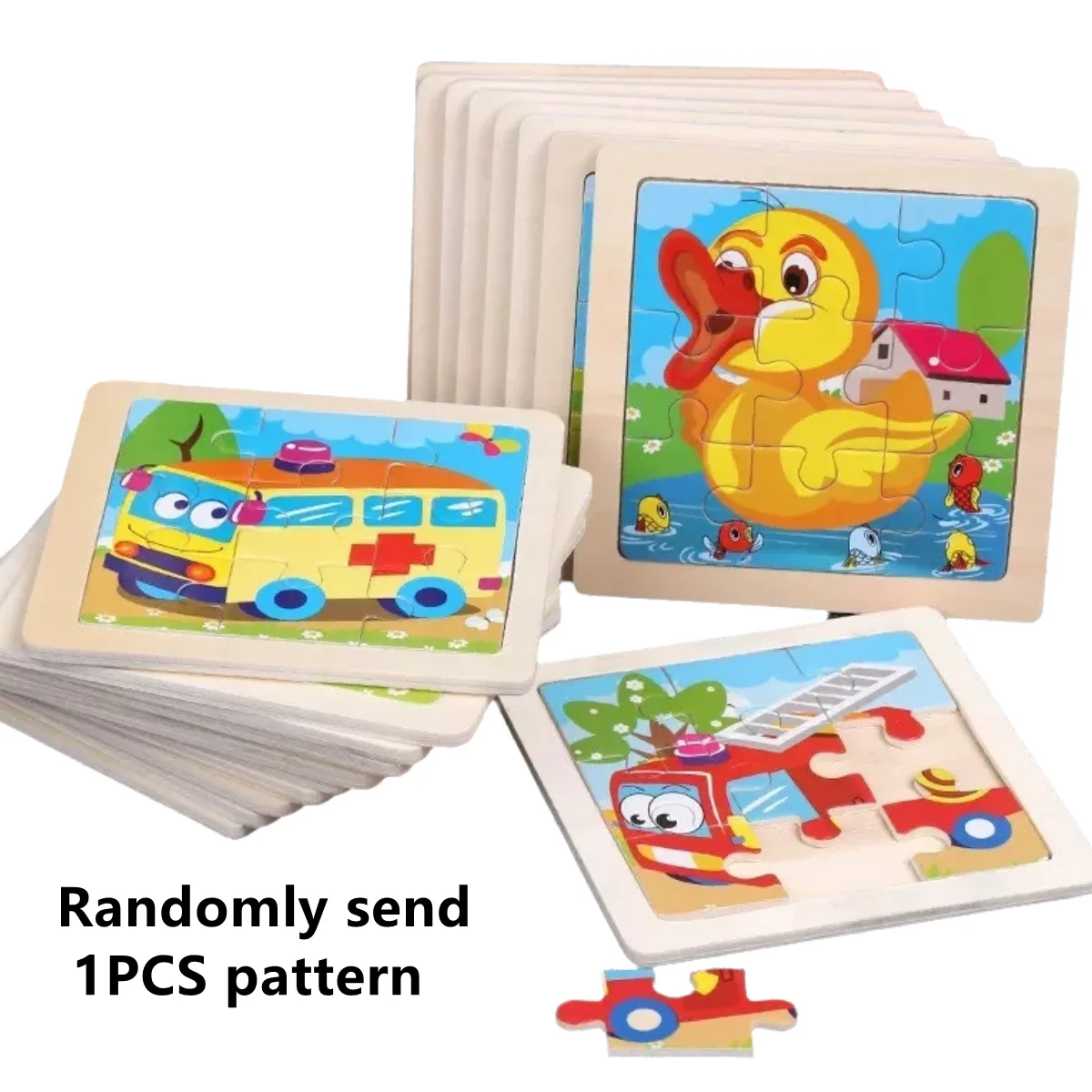9 조각 나무 퍼즐 어린이 무작위 보내기 패턴 만화 동물 몬테소리 퍼즐 게임 어린이를위한 아기 교육 장난감