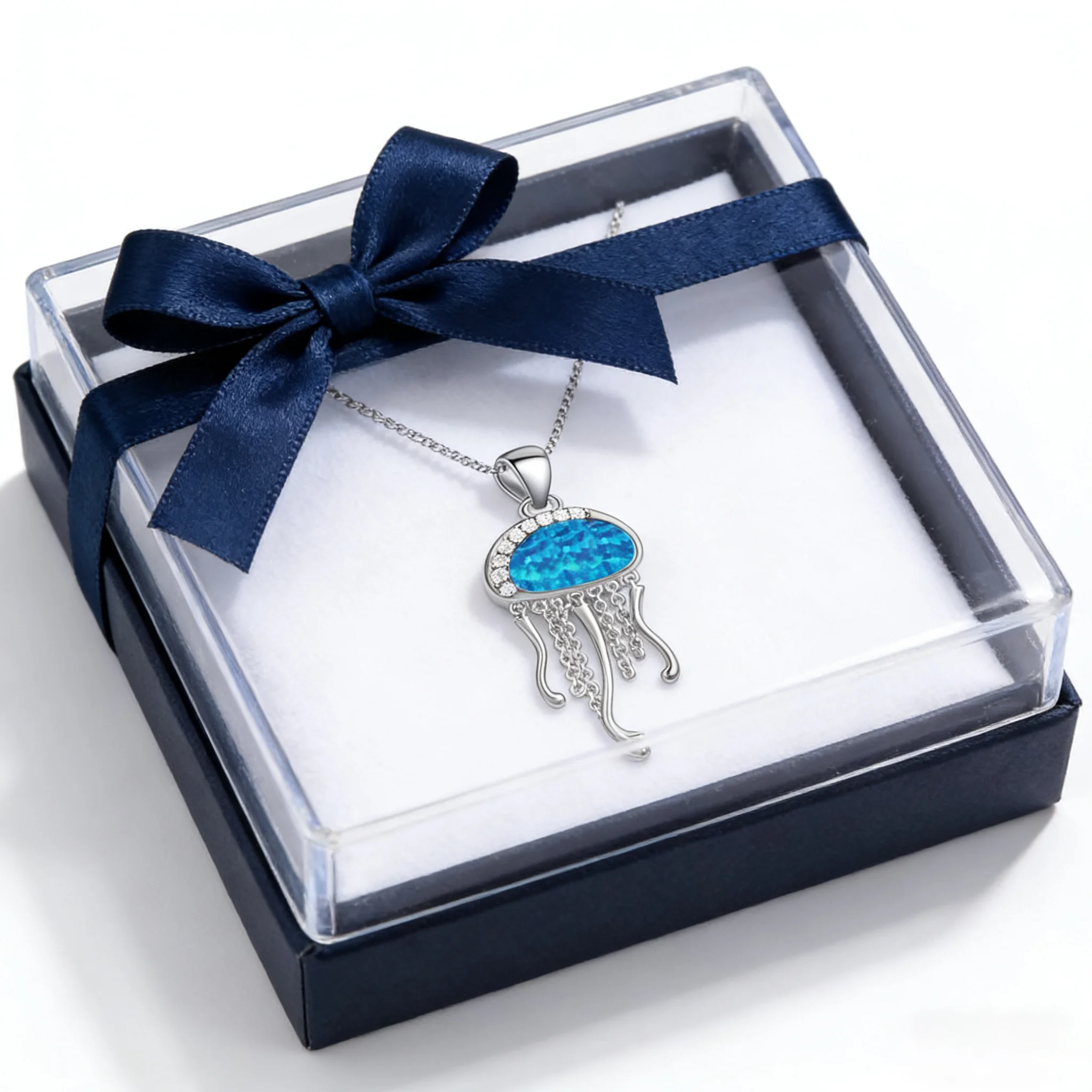 قلادة أنيقة على شكل قنديل البحر مع تاج من حجر الراين المتلألئ من العقيق الأزرق، هدية مجوهرات فاخرة فريدة من نوعها تحت عنوان المحيط للنساء