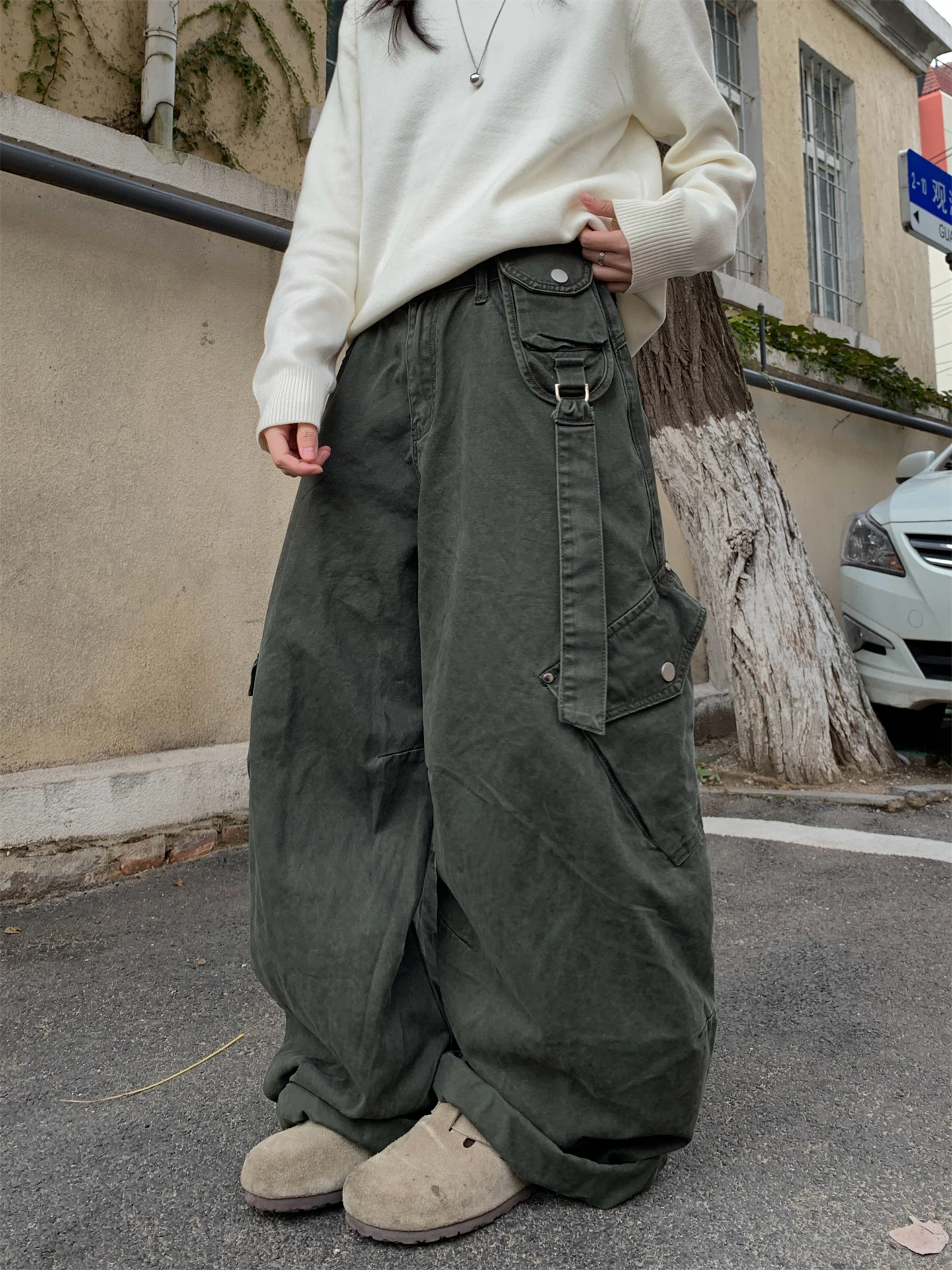 

American Sle Multi-ket Design Bend Knife Work Pants Men's New Retro Street Loose Waed Casual Pants Straight Leg Casual...