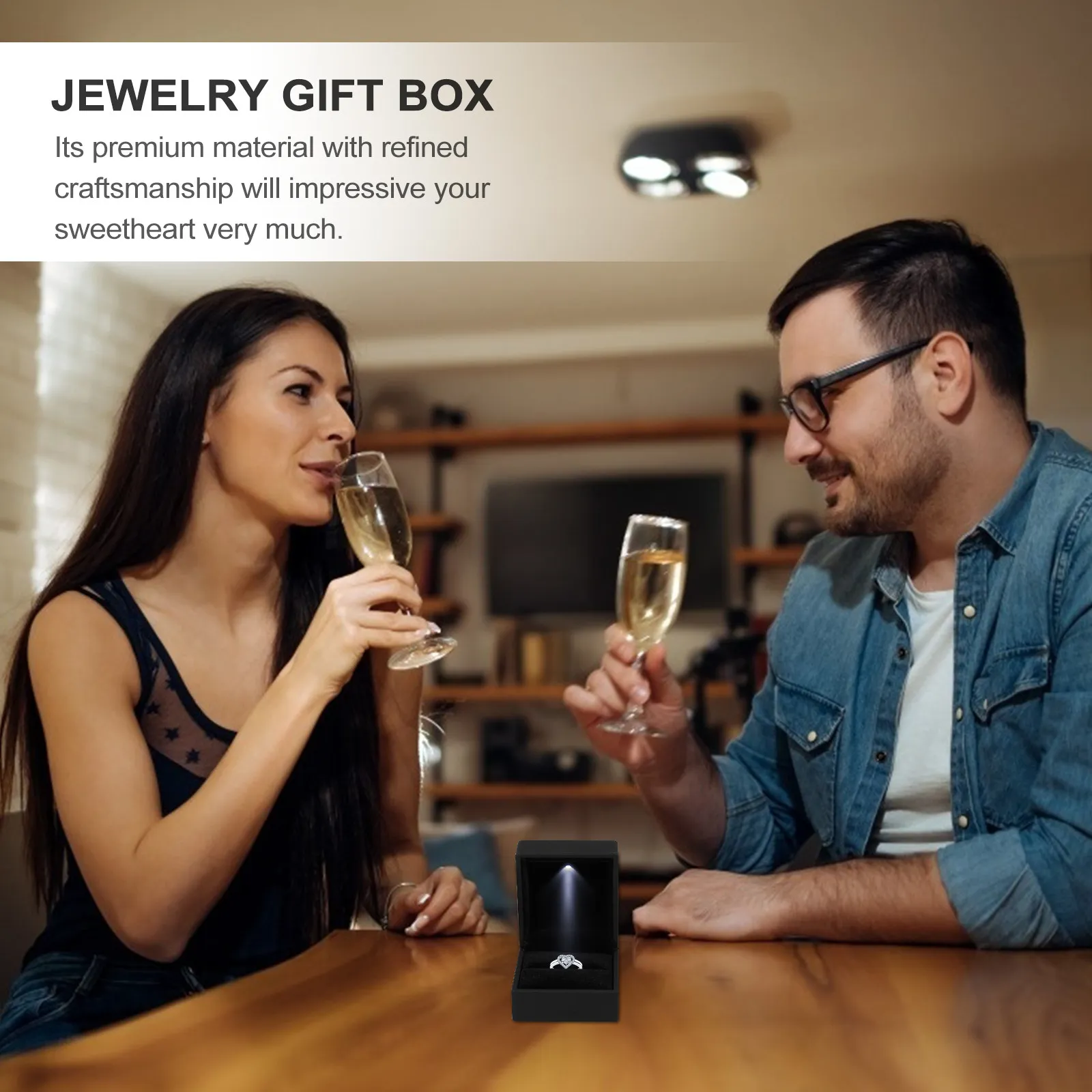 1Pcs LED Lighted Proposal Ring Box Elegant Chic Jewelry Gift Box for Engagement Wedding Anniversary Valentine's Day Ring Storage