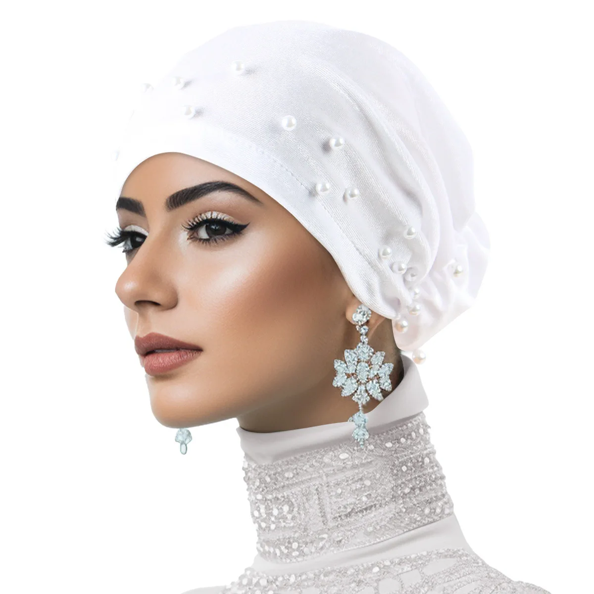 جديد المخملية عمامة الخرز اللؤلؤ قبعة زهرة مسلم الحجاب المرأة رئيس التفاف قبعة بونيه الكيماوي قبعة الحجاب فقدان الشعر Turbante Mujer